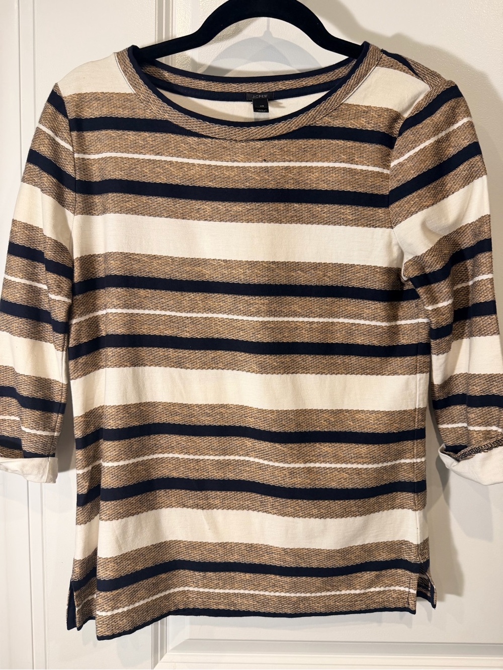 J. Crew Striped Long Sleeve Tee in Cream, Brown and Navy